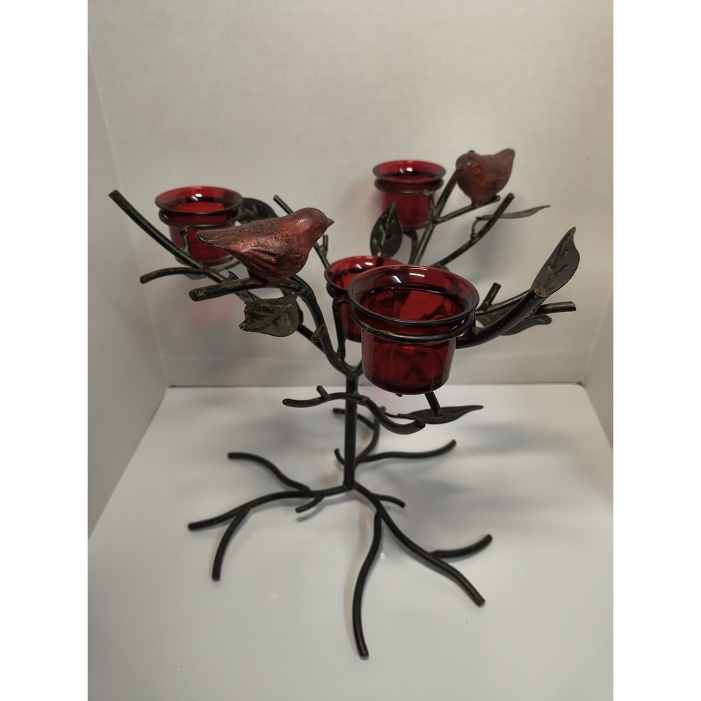 Vintage Metal Tree W Red Birds Tealight Candle Holder Centerpiece Cracker Barrel - Picture 3 of 7